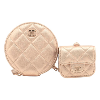 Chanel Gold CC Quilted Metallic Lambskin Coin Pouch & AirPods Case