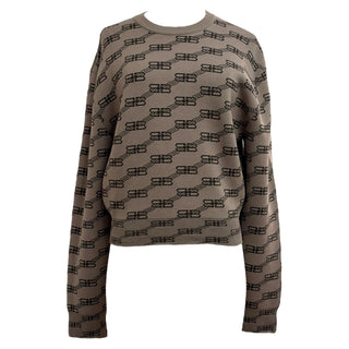 Balenciaga Taupe Logo Chain Knit Sweater