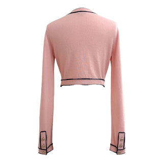 Chanel Pink Cashmere Contrast Trim Cropped Cardigan