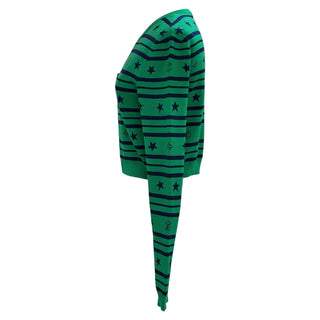 Louis Vuitton Green & Navy Star Stripe Cropped Cardigan