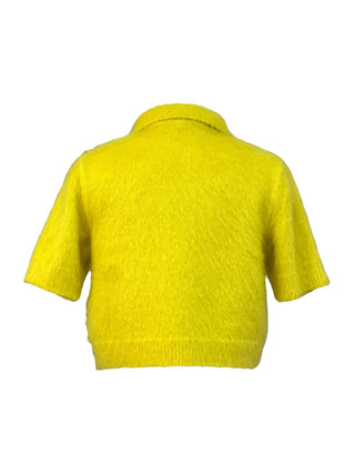 Gucci Neon Yellow Brushed Mohair Cropped Polo Sweater Top
