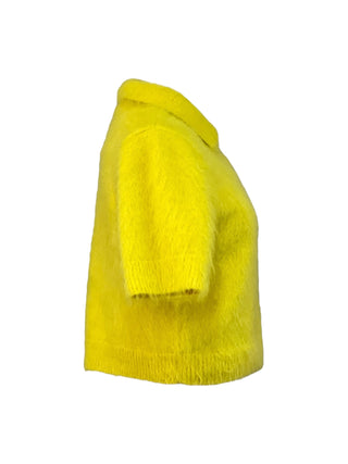 Gucci Neon Yellow Brushed Mohair Cropped Polo Sweater Top