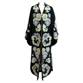 Yuliya Magdych Black Floral Embroidered Silk Kaftan
