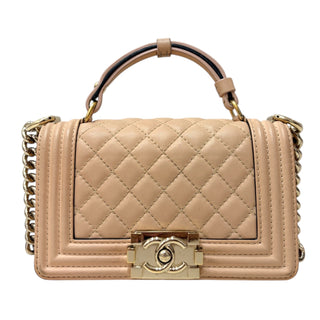 Chanel Beige Caviar Leather Mini Boy Bag With Gold Hardware