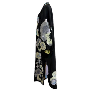 Yuliya Magdych Black Floral Embroidered Silk Kaftan