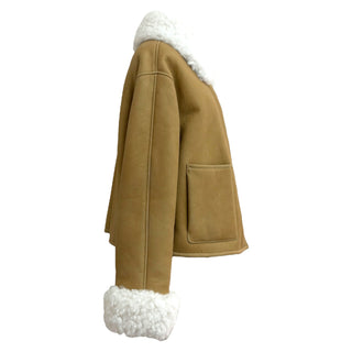 Loewe Tan Shearling Aviator Jacket with Shearling Collar and Cuffs