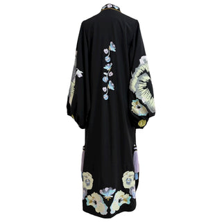 Yuliya Magdych Black Floral Embroidered Silk Kaftan