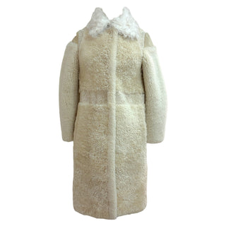 Burberry Ivory Shearling Coat with Curly Lamb Collar
