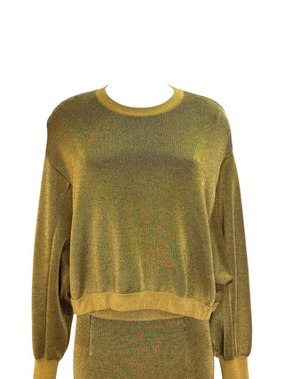 Louis Vuitton Gold Metallic Lurex Knit Sweater and Skirt Set