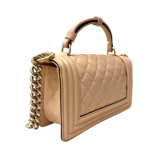 Chanel Beige Caviar Leather Mini Boy Bag With Gold Hardware