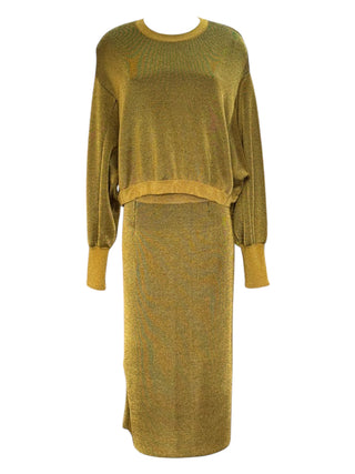 Louis Vuitton Gold Metallic Lurex Knit Sweater and Skirt Set