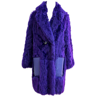 Fendi Purple Lamb Fur Coat with Leather Pockets