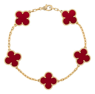 Vancleef & Arpels 18K Yellow Gold 5 Motif Carnelian Vintage Alhambra Bracelet