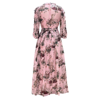 Dolce & Gabbana Pink Floral Print Silk Chiffon Wrap Maxi Dress With Ruffle Trim