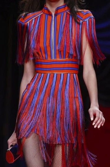 Red and hot sale blue fringe dress