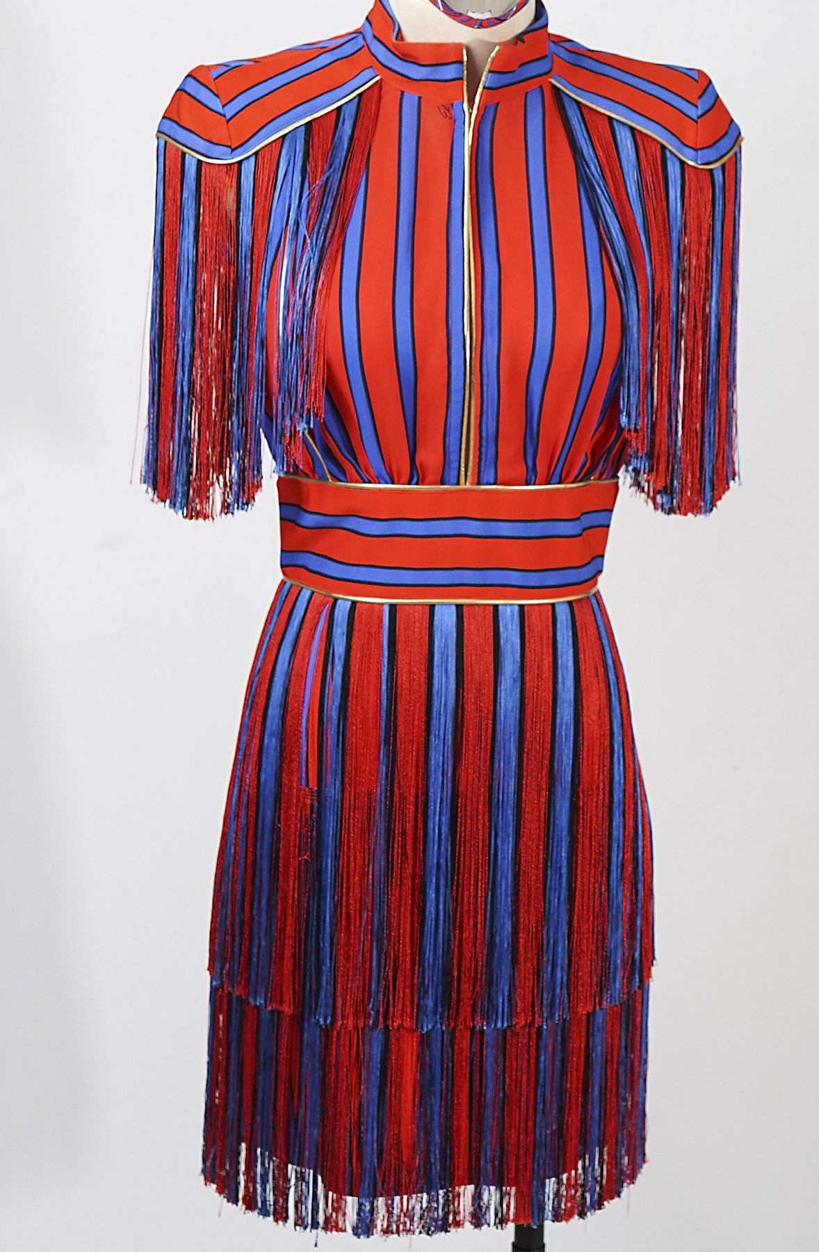 Red and hot sale blue fringe dress