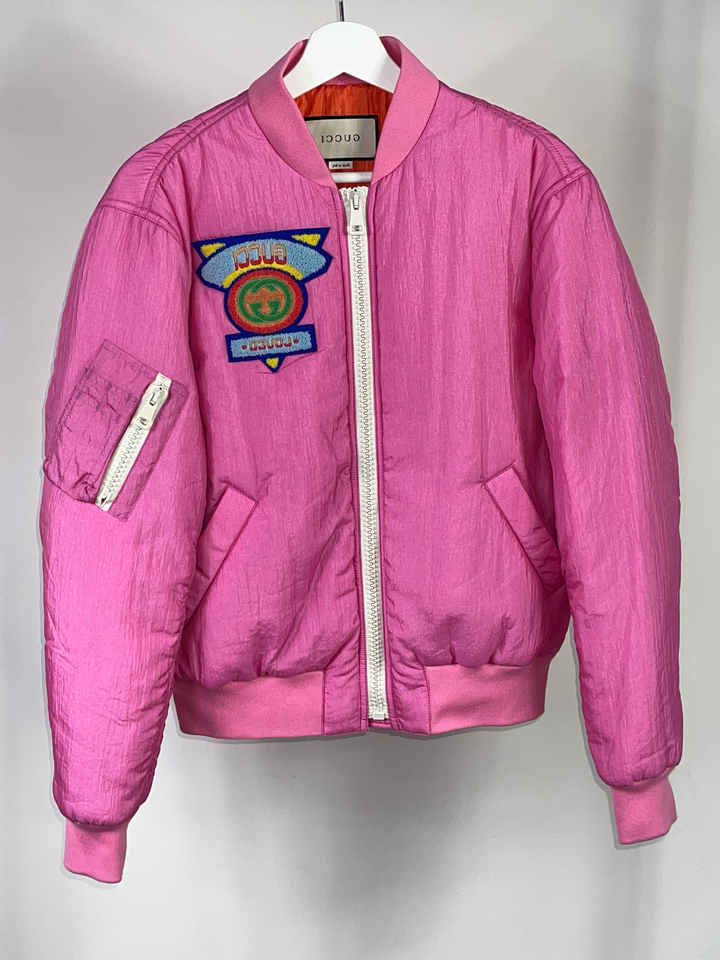 GUCCI PINK 80 s STYLE GG LOVED BOMBER LOGO JACKET Bella Ling