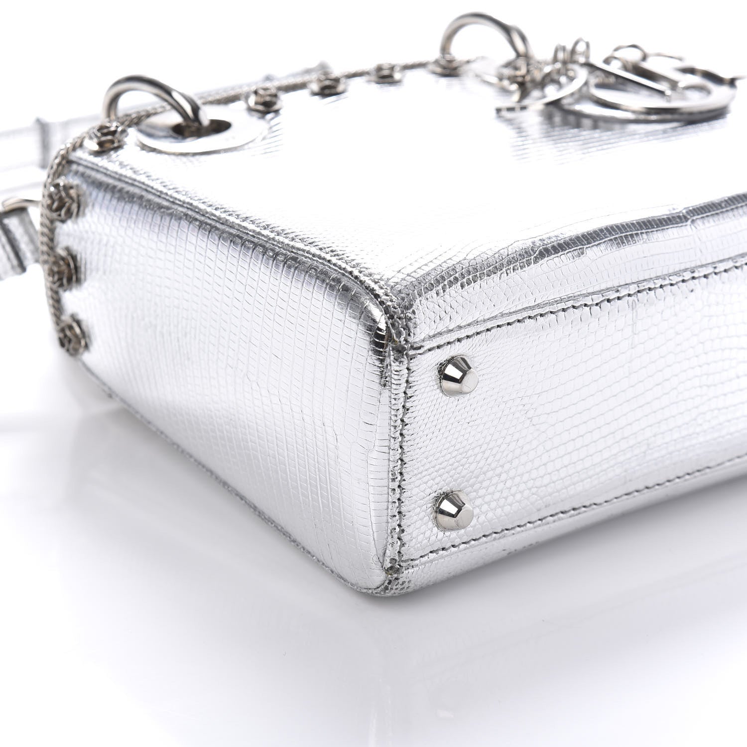 Christian Dior Dior Lady Dior Mini Silver Shiny Python Bag Silvery Exotic  leather ref.164032 - Joli Closet