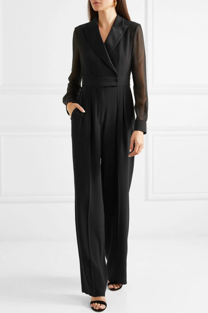Max Mara Silk Chiffon Paneled Crepe Jumpsuit – Bella Ling