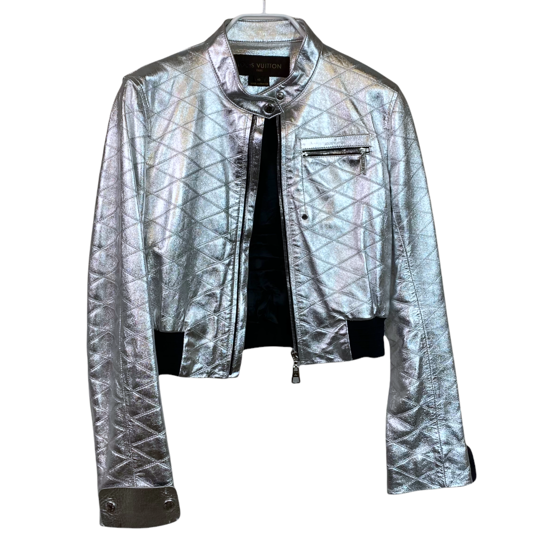Louis Vuitton quilted silver leather aviator jacket – Bella Ling